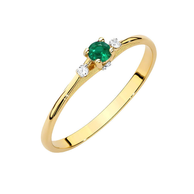 Inel Aur 14K cu Smarald 0.15 ct si Diamante Naturale 0.05 ct — Aur galben