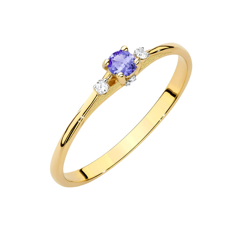 Inel Aur 14K cu Tanzanit 0.15 ct si Diamante Naturale 0.05 ct — Aur galben