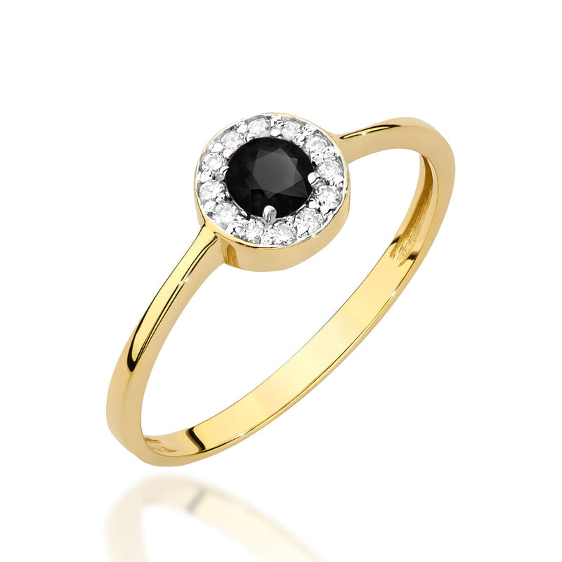 Inel Aur 14K cu Diamante Naturale Albe si Negre 0.40 ct — Aur galben