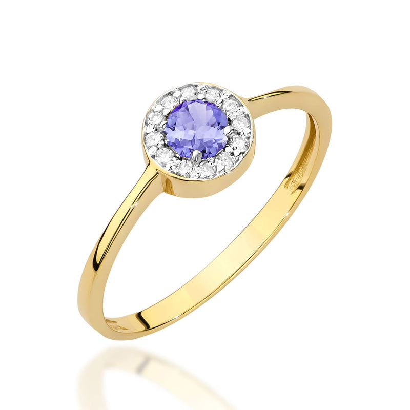 Inel Aur 14K cu Tanzanit 0.35 ct si Diamante Naturale 0.10 ct — Aur galben
