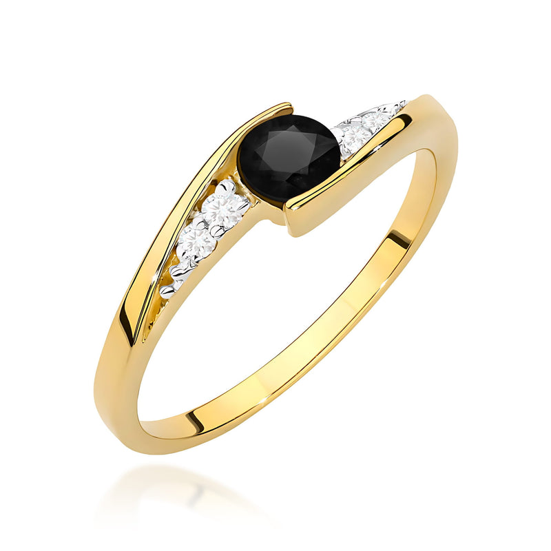 Inel Aur 14K cu Diamante Naturale Albe si Negre 0.36 ct — Aur galben