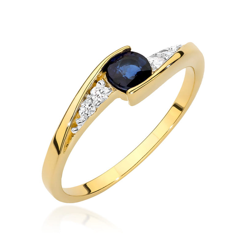 Inel Aur 14K cu Safir 0.30 ct si Diamante Naturale 0.06 ct — Aur galben