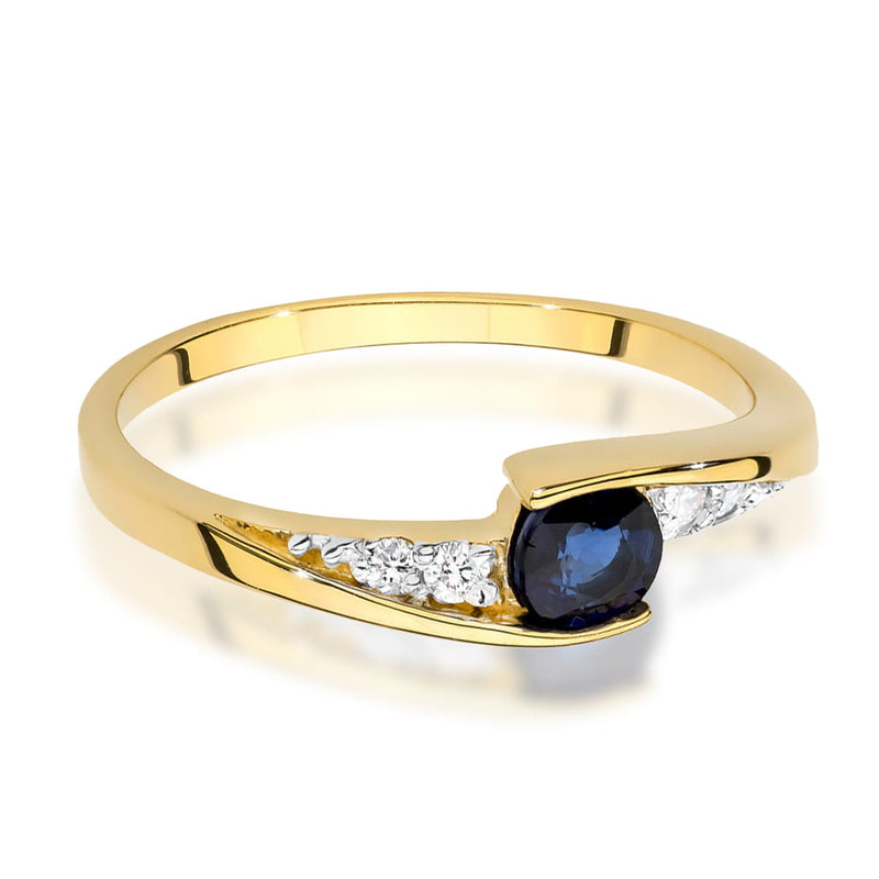 Inel Aur 14K cu Safir 0.30 ct si Diamante Naturale 0.06 ct, imaginea 2 din 12