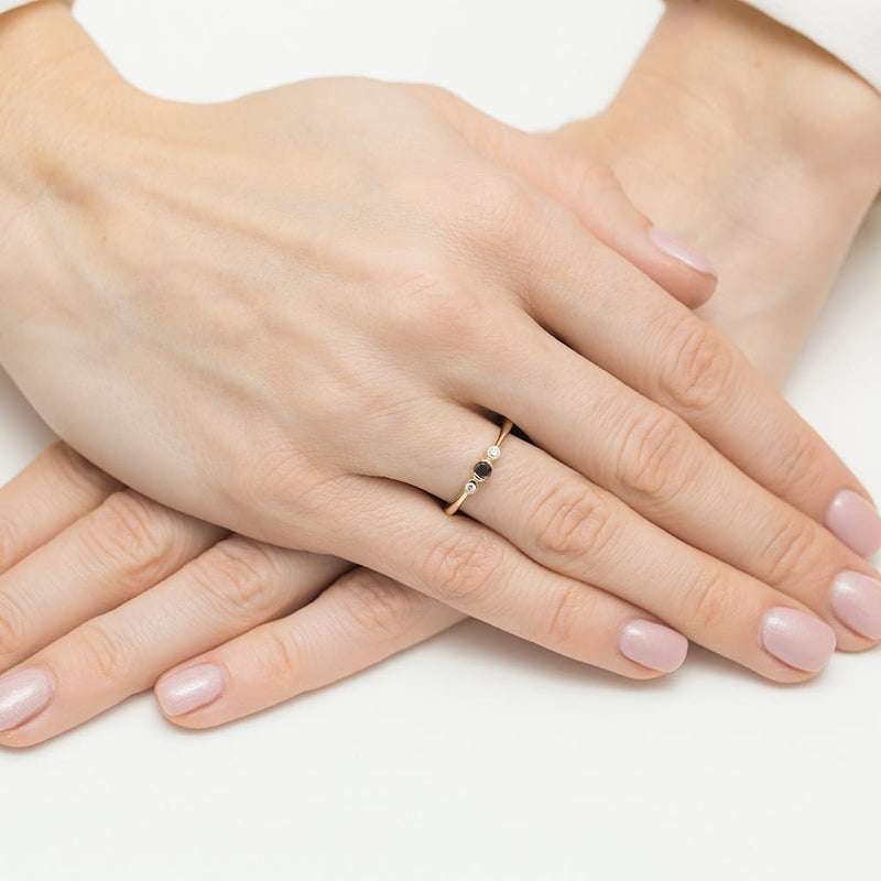 Inel Aur 14K cu Diamante Naturale Albe si Negre 0.18 ct, imaginea 4 din 12
