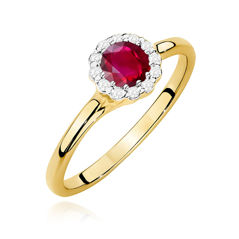 Inel Aur 14K cu Rubin 0.60 ct si Diamante Naturale 0.10 ct — Aur galben