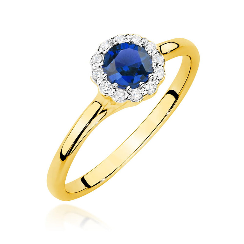 Inel Aur 14K cu Safir 0.50 ct si Diamante Naturale 0.10 ct — Aur galben
