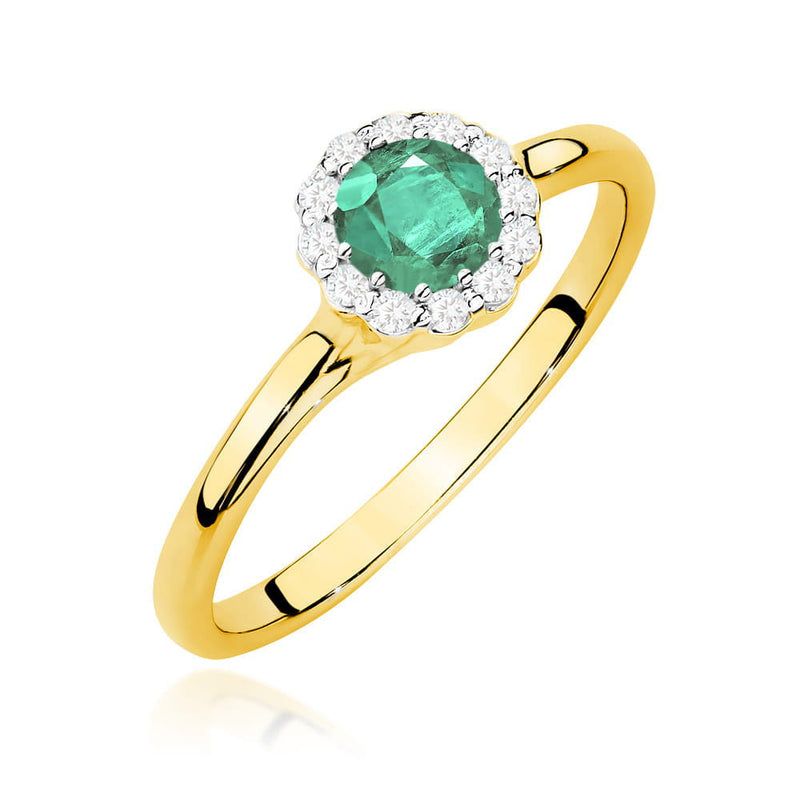 Inel Aur 14K cu Smarald 0.50 ct si Diamante Naturale 0.10 ct — Aur galben