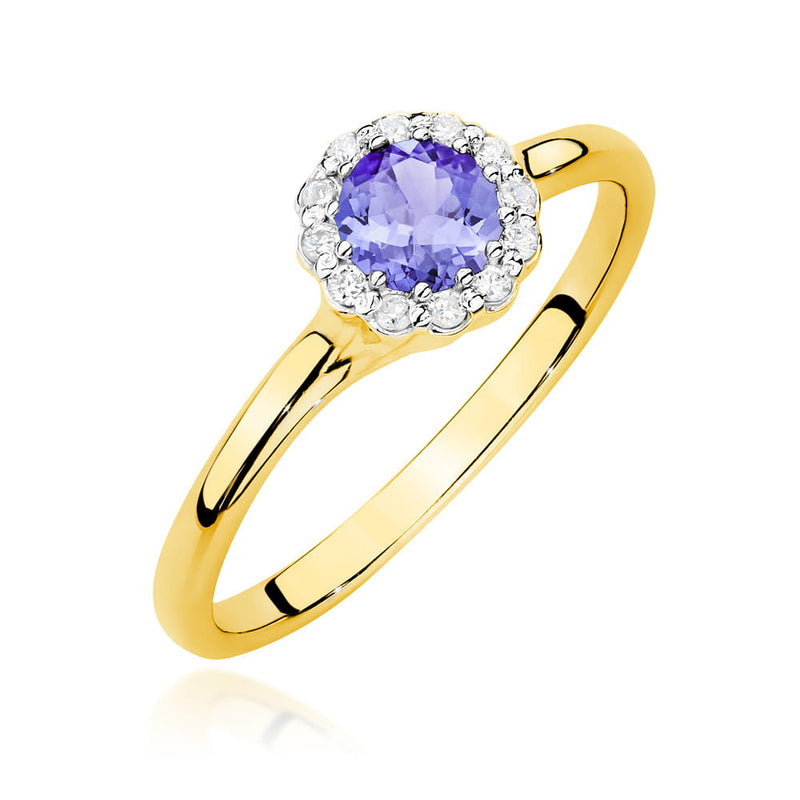 Inel Aur 14K cu Tanzanit 0.50 ct si Diamante Naturale 0.10 ct — Aur galben