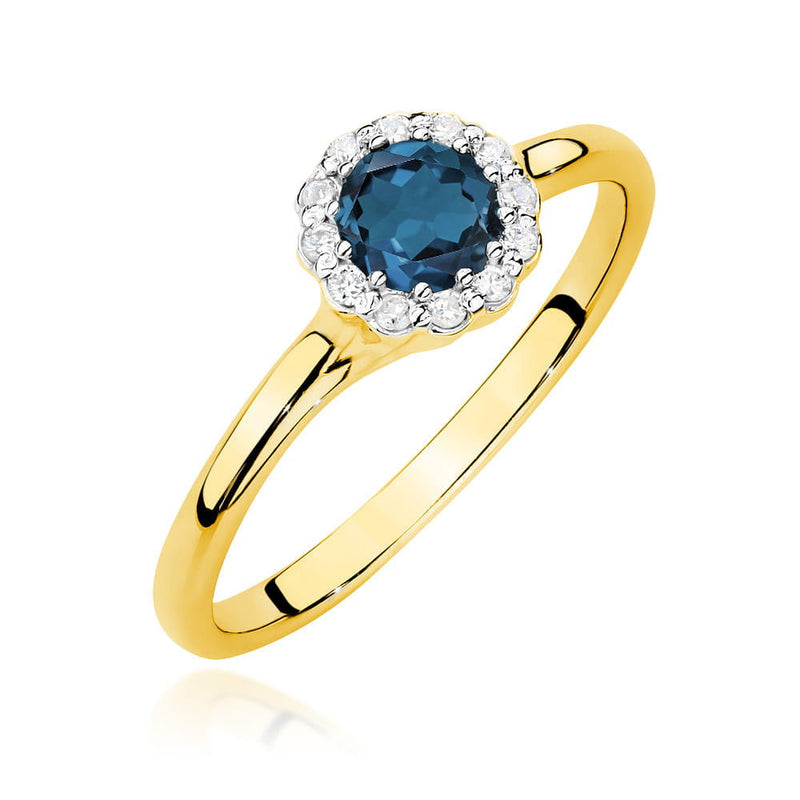 Inel Aur 14K cu Topaz London Blue 0.50 ct si Diamante Naturale 0.10 ct — Aur galben