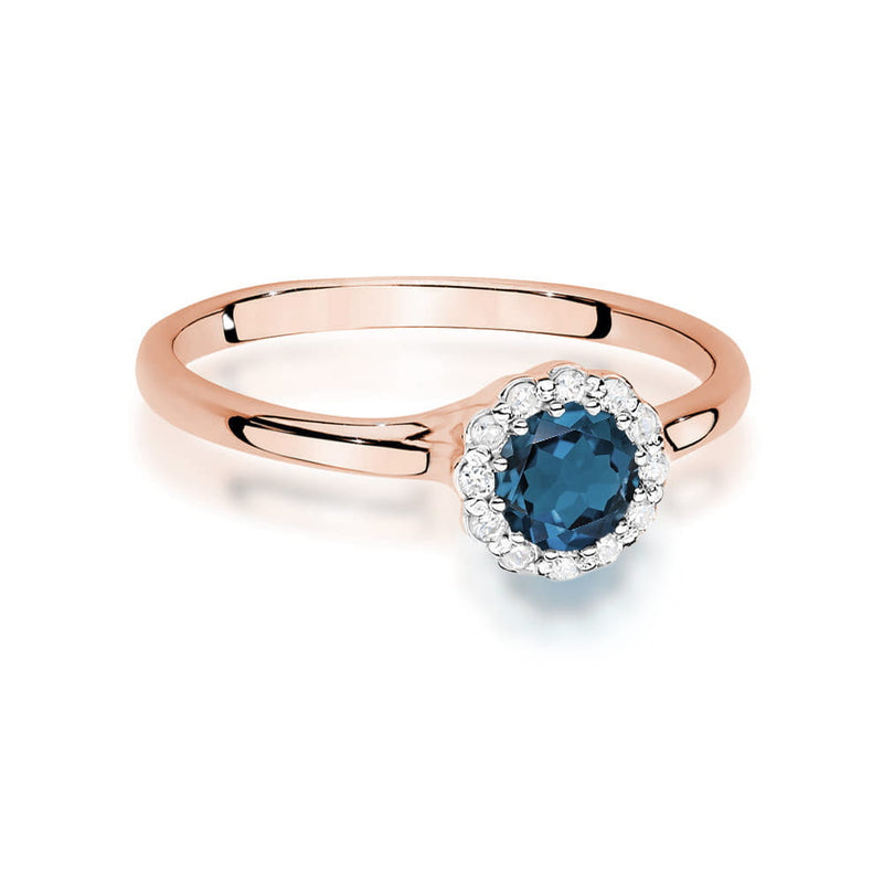 Inel Aur 14K cu Topaz London Blue 0.50 ct si Diamante Naturale 0.10 ct, imaginea 6 din 12