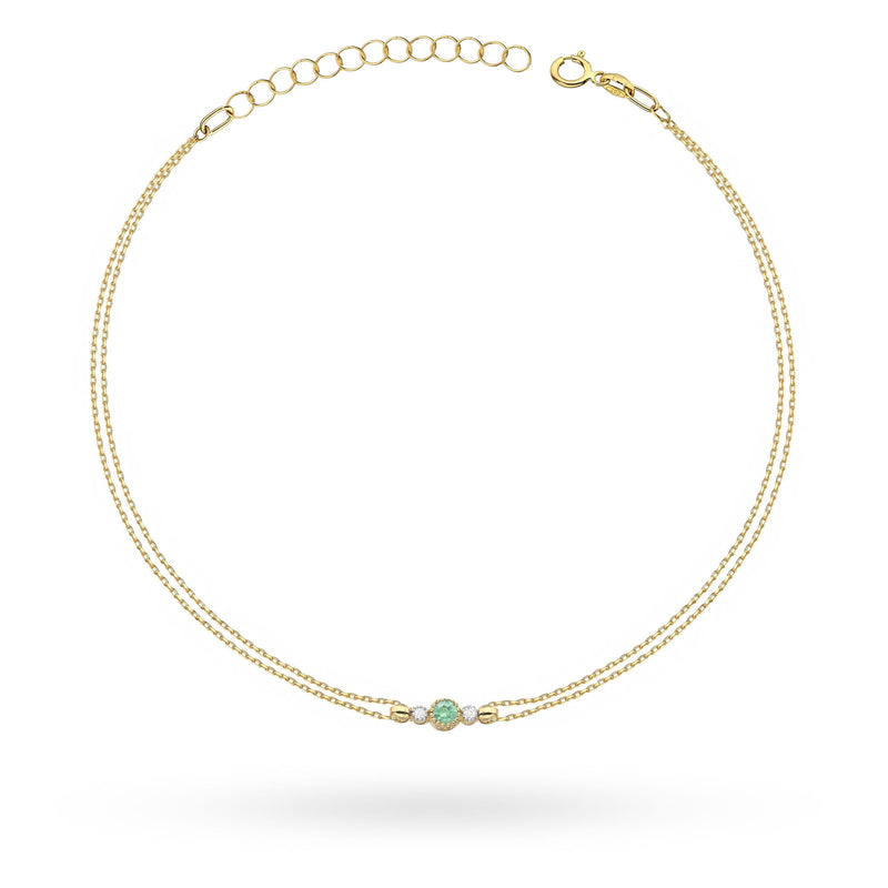 Bratara Aur 14K cu Smarald 0.15 ct si Diamante Naturale 0.03 ct — Aur galben