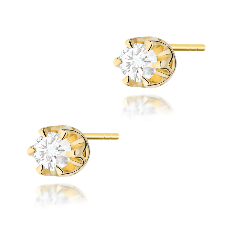 Cercei Aur 14K cu Diamant Natural 0.12 ct — Aur galben