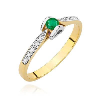 Inel Aur 14K cu Smarald 0.15 ct si Diamante Naturale 0.05 ct