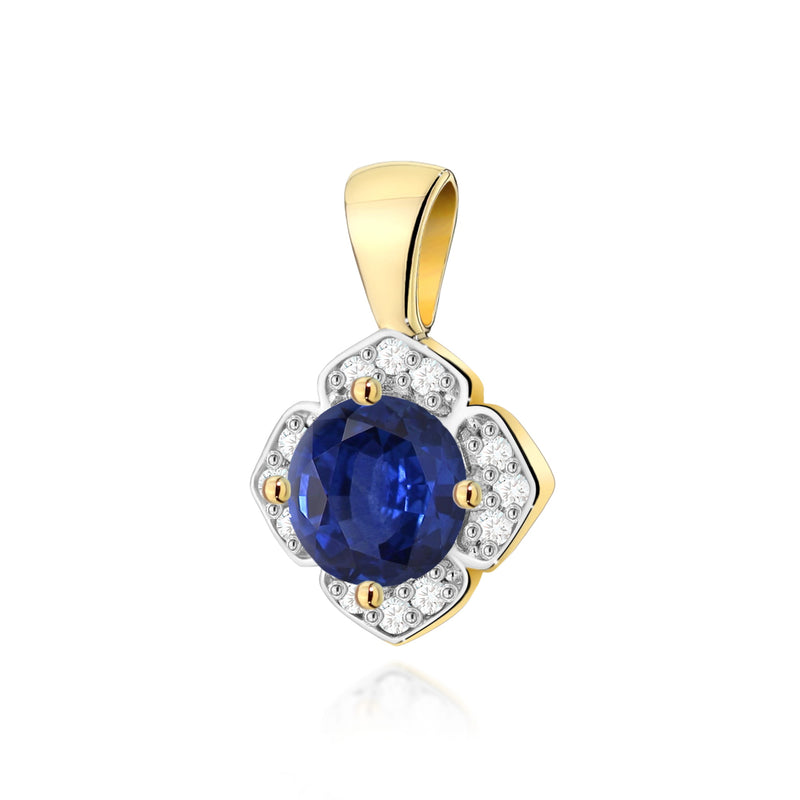Pandantiv Aur 14K cu Safir 0.50 ct si Diamante Naturale 0.06 ct — Aur galben