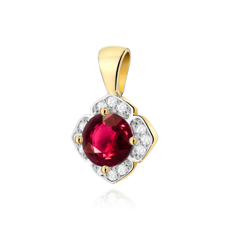 Pandantiv Aur 14K cu Rubin 0.60 ct si Diamante Naturale 0.06 ct — Aur galben