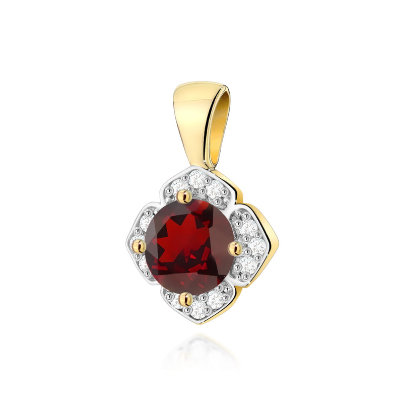 Pandantiv Aur 14K cu Granat 0.60 ct si Diamante Naturale 0.06 ct — Aur galben