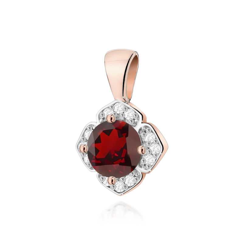Pandantiv Aur 14K cu Granat 0.60 ct si Diamante Naturale 0.06 ct, imaginea 3 din 6