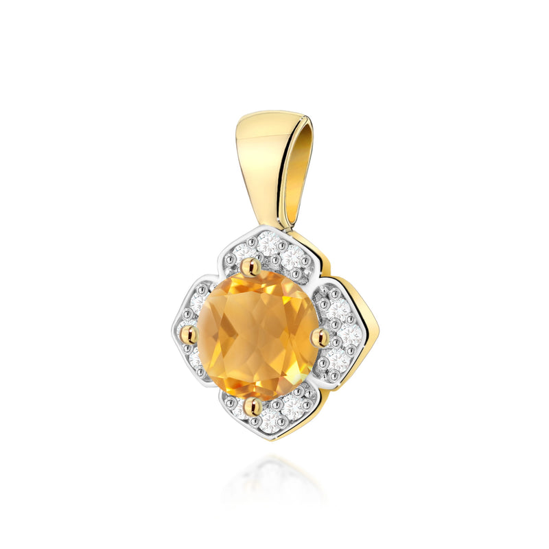 Pandantiv Aur 14K cu Citrin 0.50 ct si Diamante Naturale 0.06 ct — Aur galben