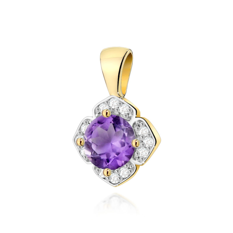 Pandantiv Aur 14K cu Ametist 0.50 ct si Diamante Naturale 0.06 ct — Aur galben