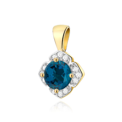 Pandantiv Aur 14K cu Topaz London Blue 0.50 ct si Diamante Naturale 0.06 ct