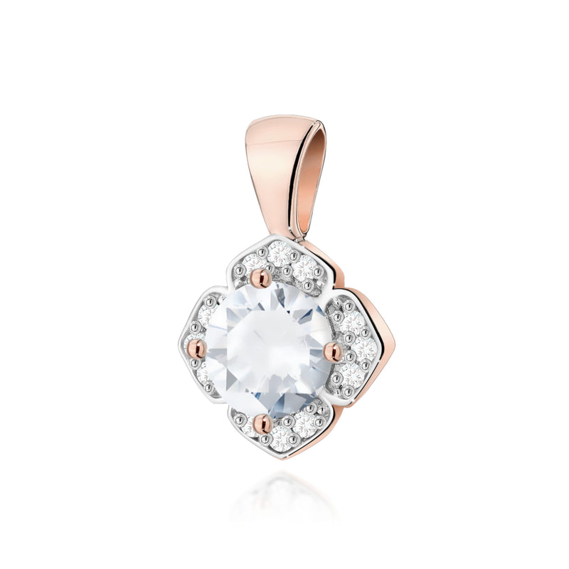 Pandantiv Aur 14K cu White Sapphire 0.60 ct si Diamante Naturale 0.06 ct, imaginea 3 din 6