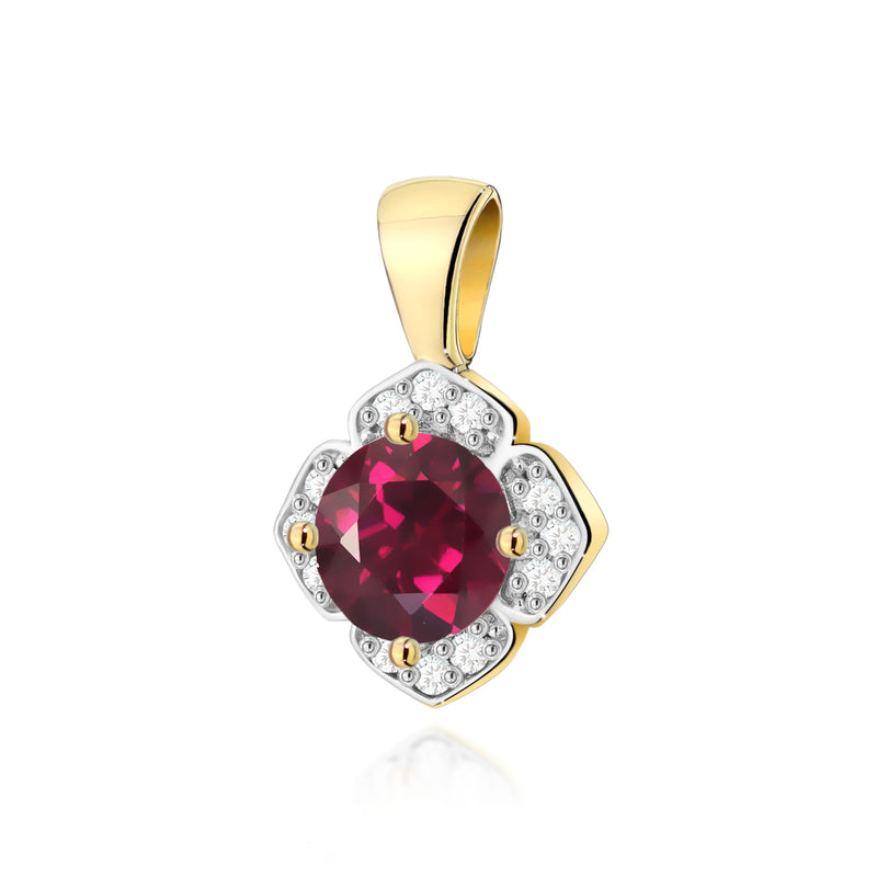 Pandantiv Aur 14K cu Rhodolite 0.60 ct si Diamante Naturale 0.06 ct — Aur galben
