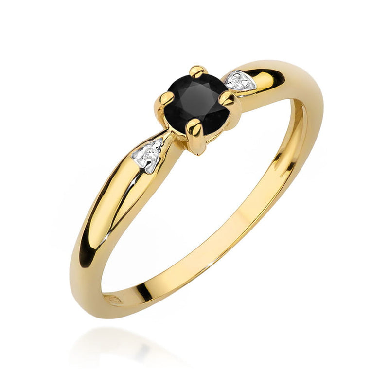 Inel Aur 14K cu Diamante Naturale Albe si Negre 0.13 ct — Aur galben