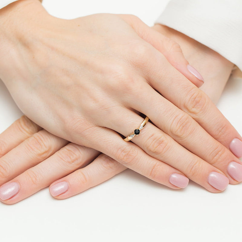 Inel Aur 14K cu Diamante Naturale Albe si Negre 0.13 ct, imaginea 4 din 12