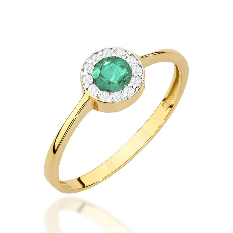 Inel Aur 14K cu Smarald 0.30 ct si Diamante Naturale 0.10 ct — Aur galben
