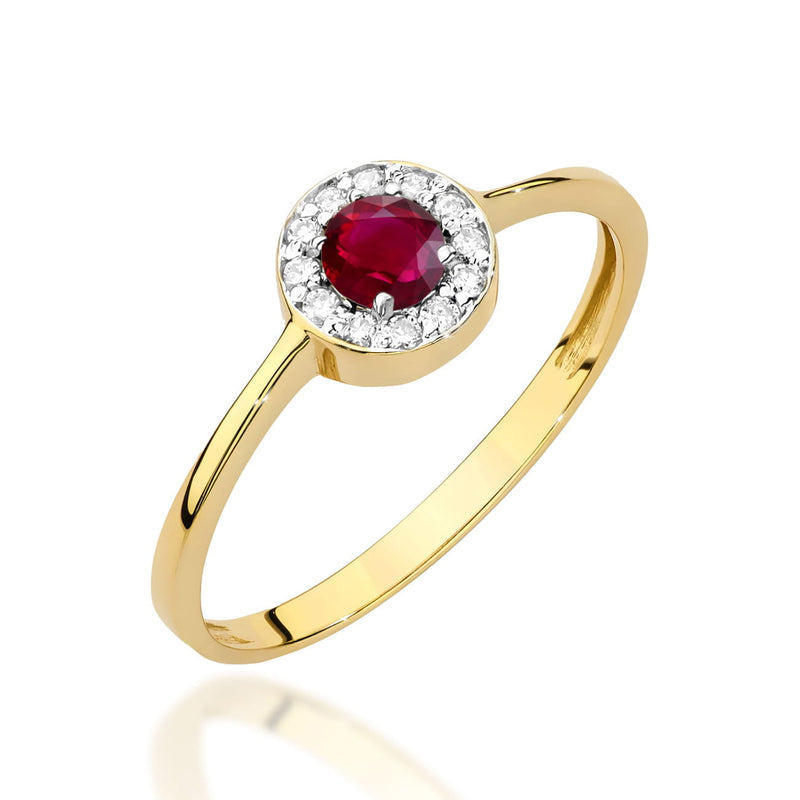 Inel Aur 14K cu Rubin 0.30 ct si Diamante Naturale 0.10 ct — Aur galben