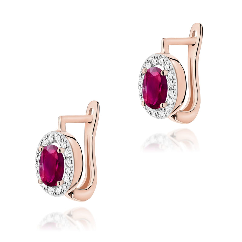 Cercei Aur 14K cu Rhodolite 0.50 ct si Diamante Naturale 0.16 ct, imaginea 3 din 6
