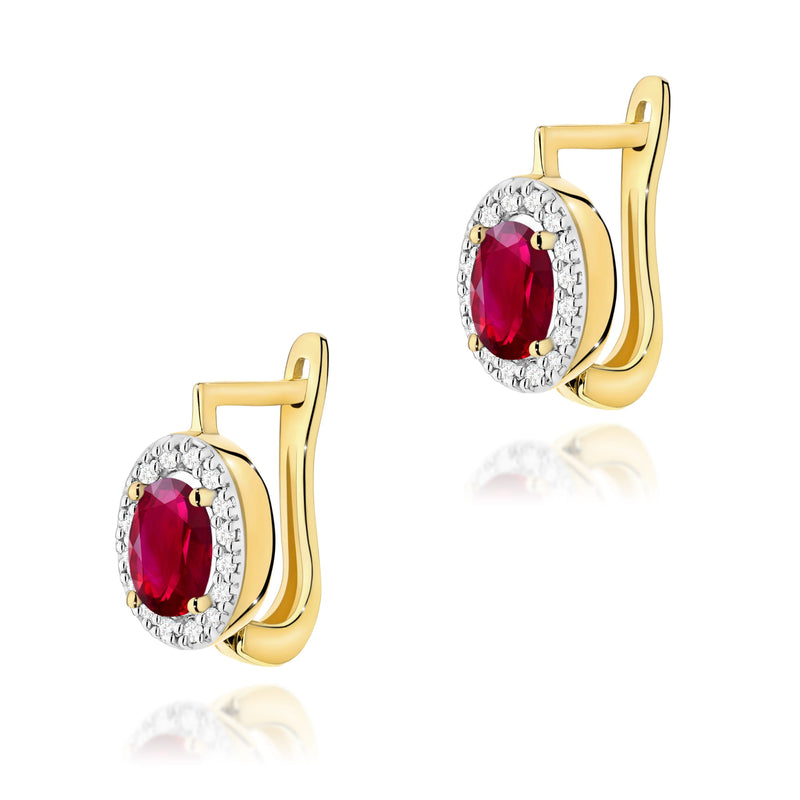Cercei Aur 14K cu Rubin 0.60 ct si Diamante Naturale 0.16 ct — Aur galben