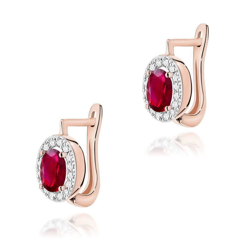 Cercei Aur 14K cu Rubin 0.60 ct si Diamante Naturale 0.16 ct, imaginea 3 din 6
