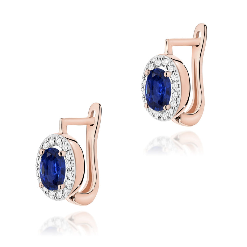 Cercei Aur 14K cu Safir 0.70 ct si Diamante Naturale 0.16 ct, imaginea 3 din 6