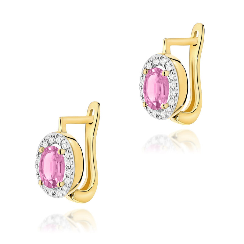 Cercei Aur 14K cu Pink Sapphire 0.45 ct si Diamante Naturale 0.16 ct — Aur galben