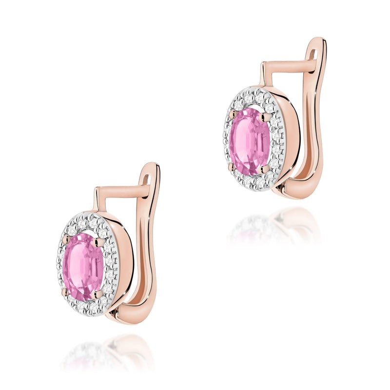 Cercei Aur 14K cu Pink Sapphire 0.45 ct si Diamante Naturale 0.16 ct, imaginea 3 din 6