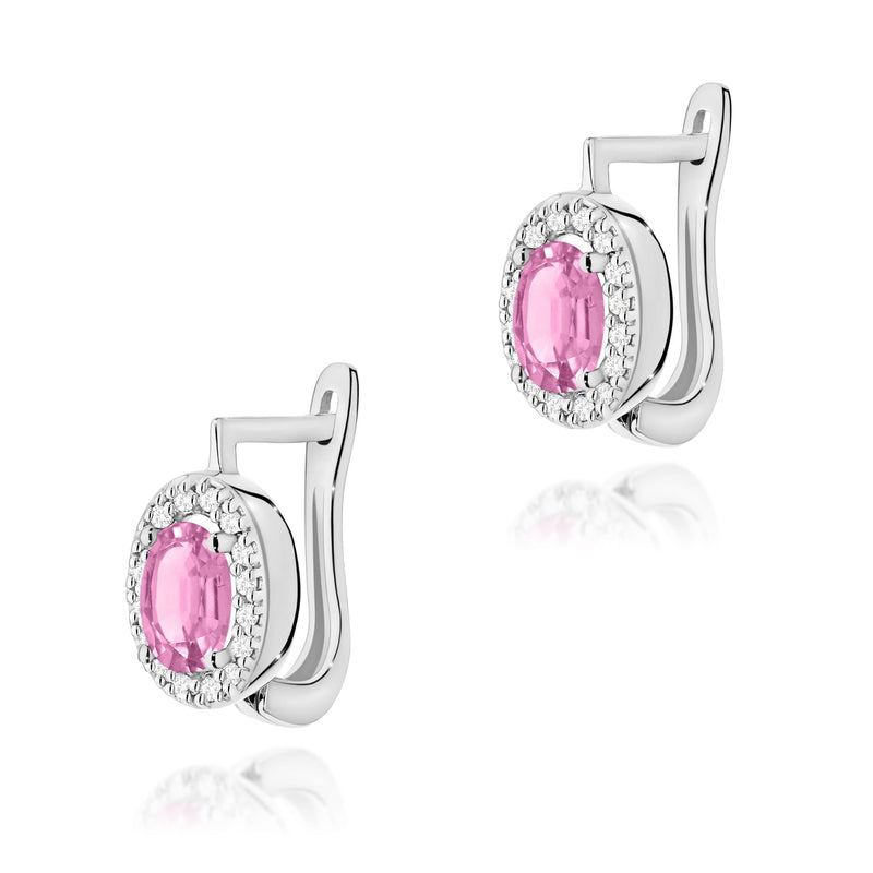 Cercei Aur 14K cu Pink Sapphire 0.45 ct si Diamante Naturale 0.16 ct, imaginea 5 din 6