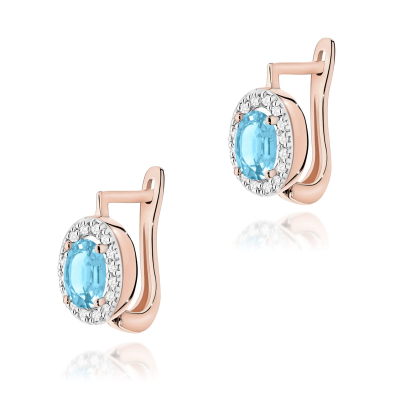 Cercei Aur 14K cu Topaz Swiss 0.50 ct si Diamante Naturale 0.16 ct, imaginea 3 din 6