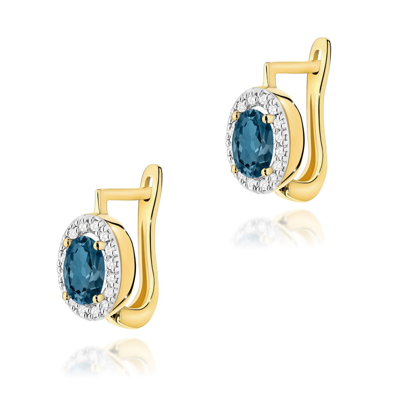 Cercei Aur 14K cu Topaz London Blue 0.50 ct si Diamante Naturale 0.16 ct — Aur galben
