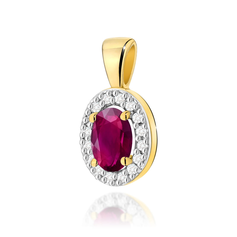 Pandantiv Aur 14K cu Rhodolite 0.50 ct si Diamante Naturale 0.08 ct — Aur galben