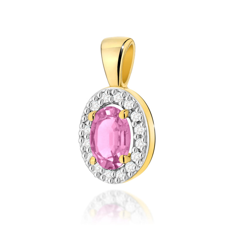 Pandantiv Aur 14K cu Pink Sapphire 0.45 ct si Diamante Naturale 0.08 ct — Aur galben