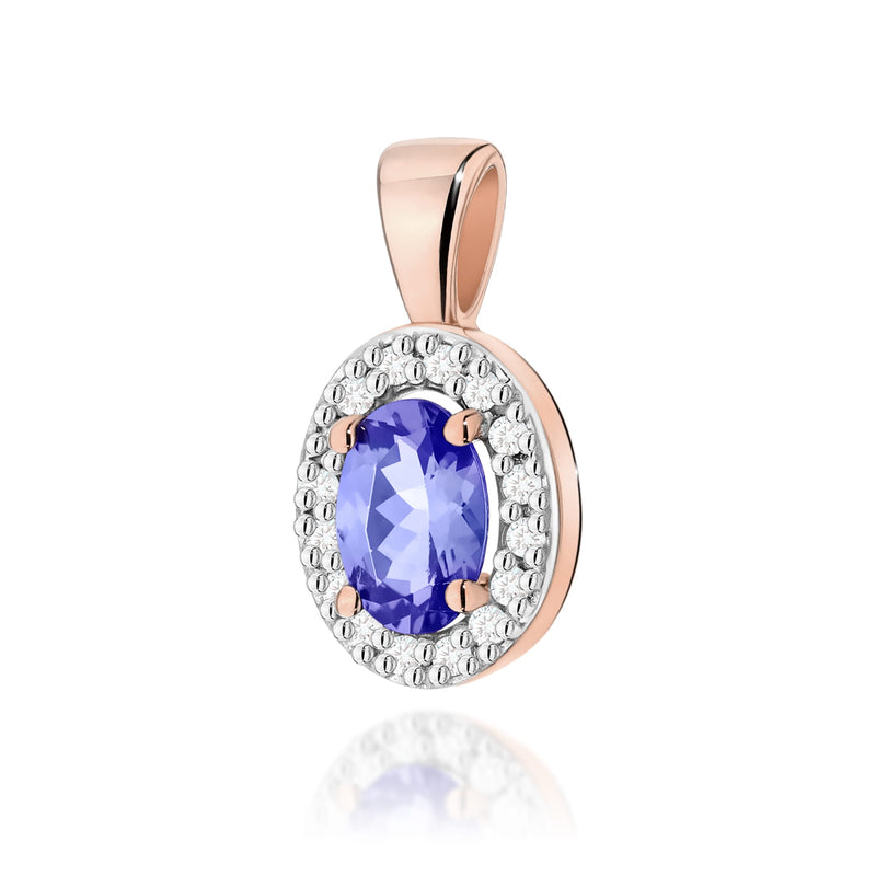 Pandantiv Aur 14K cu Tanzanit 0.40 ct si Diamante Naturale 0.08 ct, imaginea 4 din 9