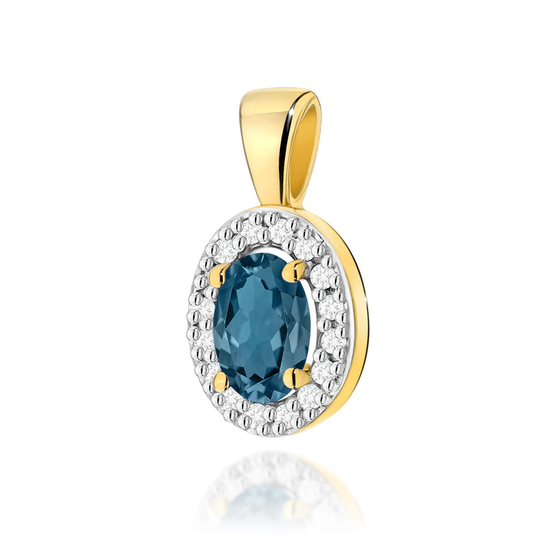 Pandantiv Aur 14K cu Topaz London Blue 0.50 ct si Diamante Naturale 0.08 ct — Aur galben