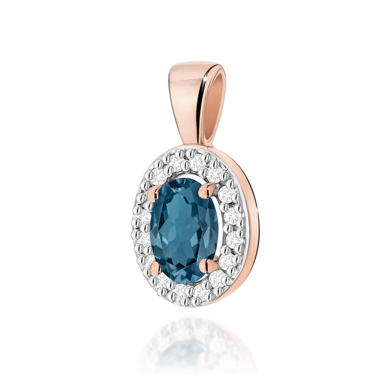 Pandantiv Aur 14K cu Topaz London Blue 0.50 ct si Diamante Naturale 0.08 ct, imaginea 4 din 9