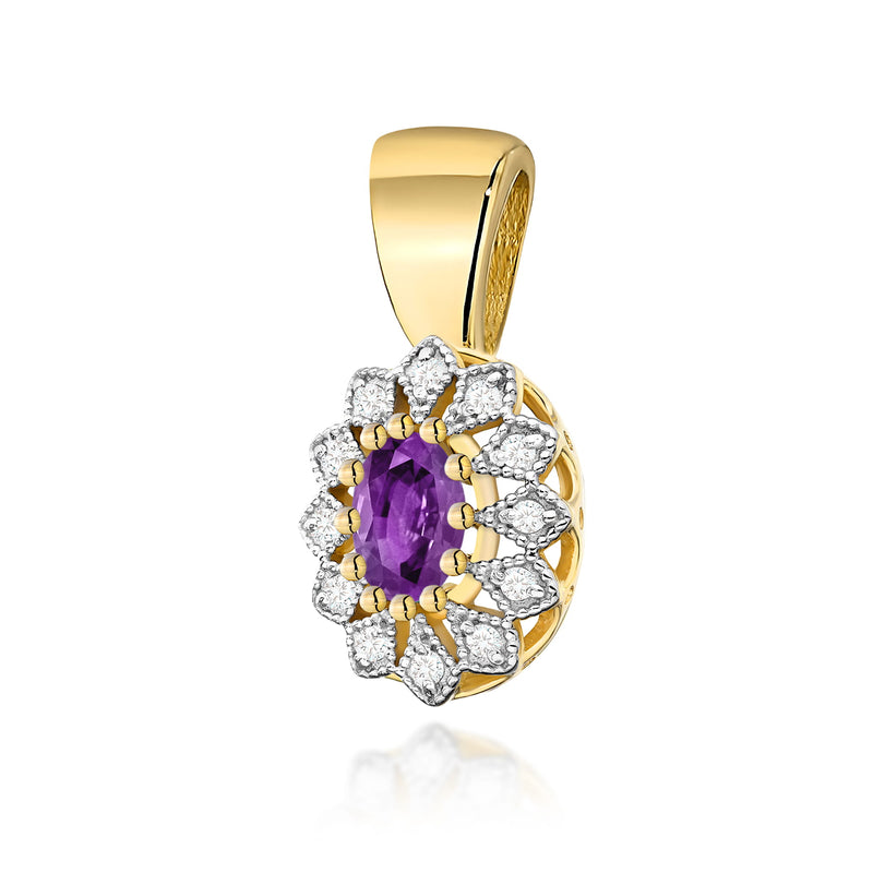 Pandantiv Aur 14K cu Ametist 0.40 ct si Diamante Naturale 0.10 ct — Aur galben