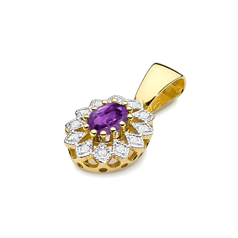 Pandantiv Aur 14K cu Ametist 0.40 ct si Diamante Naturale 0.10 ct, imaginea 2 din 6