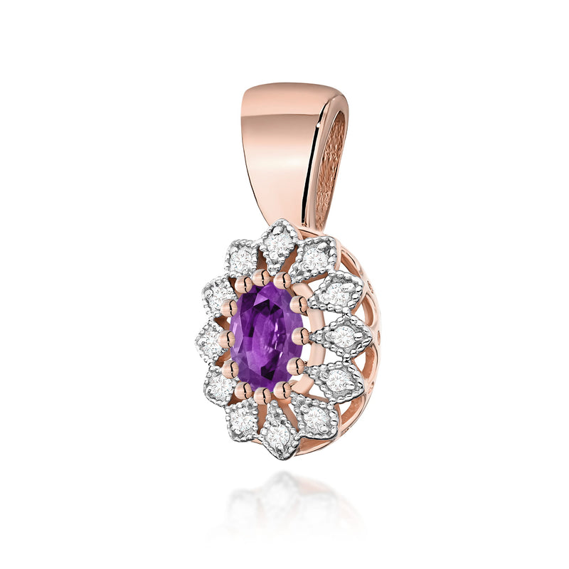 Pandantiv Aur 14K cu Ametist 0.40 ct si Diamante Naturale 0.10 ct, imaginea 3 din 6