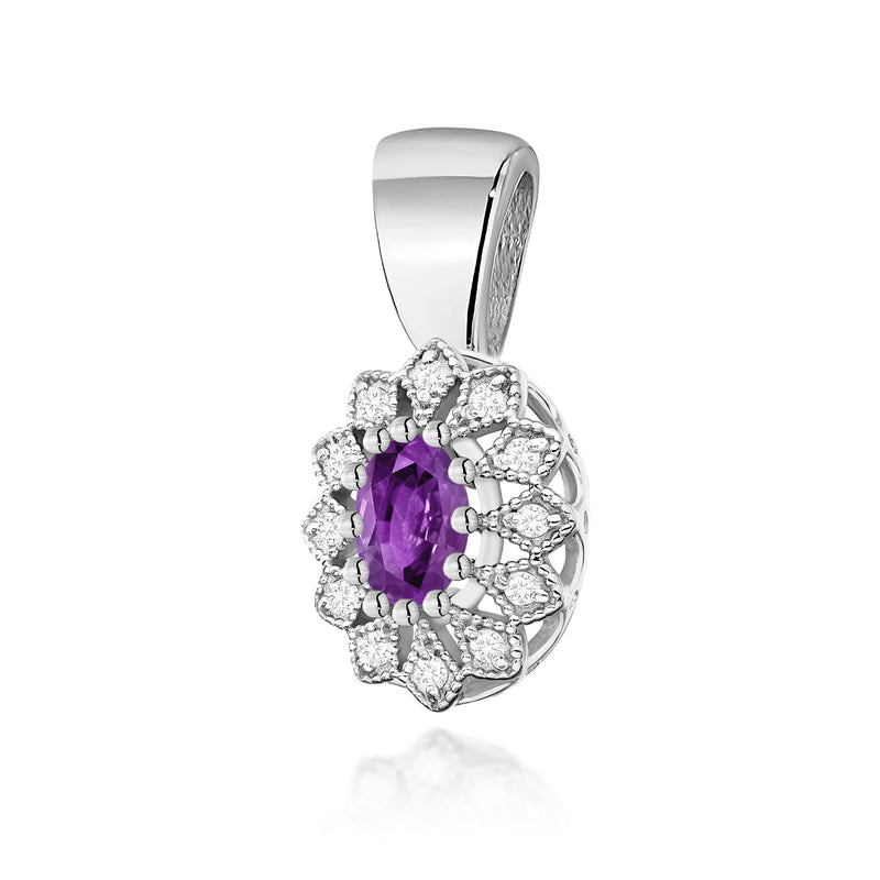 Pandantiv Aur 14K cu Ametist 0.40 ct si Diamante Naturale 0.10 ct, imaginea 5 din 6