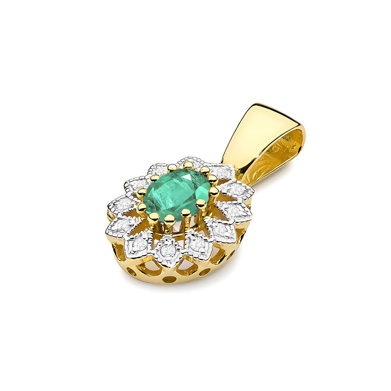 Pandantiv Aur 14K cu Smarald 0.40 ct si Diamante Naturale 0.10 ct, imaginea 2 din 6