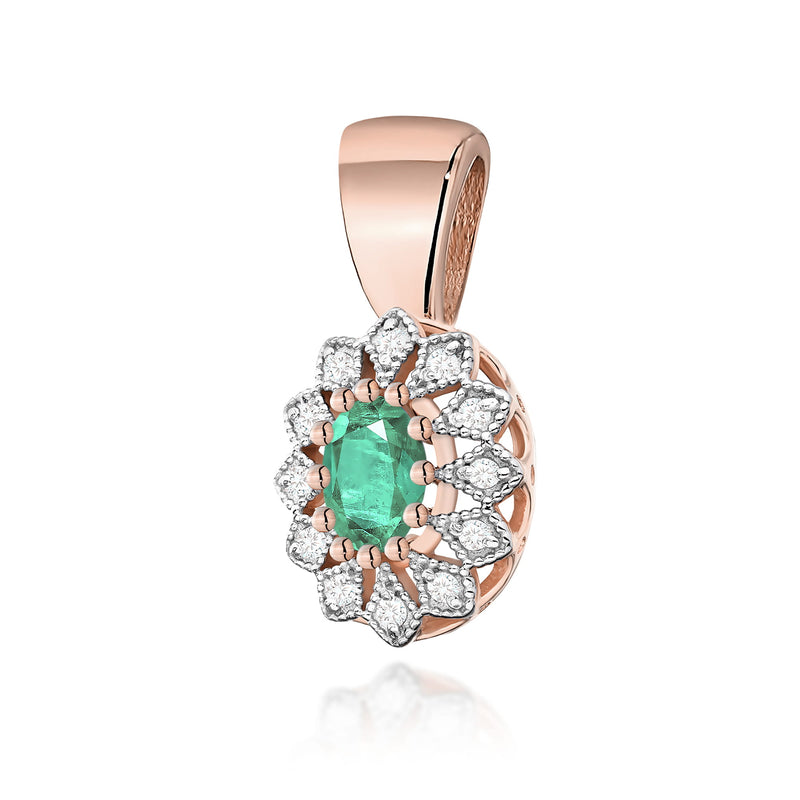 Pandantiv Aur 14K cu Smarald 0.40 ct si Diamante Naturale 0.10 ct, imaginea 3 din 6